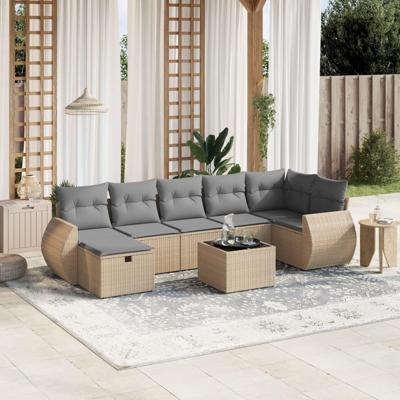 8-delige Loungeset met kussens poly rattan gemengd beige