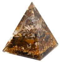 Orgonite Piramide Tijgeroog Lotus met Bergkristal Bol (70 mm) - thumbnail