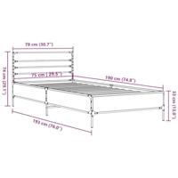 Bedframe bewerkt hout en metaal gerookt eikenkleurig 75x190 cm - thumbnail