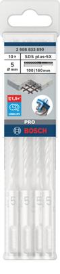 Bosch Accessoires PRO SDS plus-5X Hammer Drill Bit | 5 x 100 x 160 mm | 10 pcs - 2608833890 Bosch Accessoires PRO SDS plus-5X Hammer Drill Bit | 5 x 100 x 160 mm | 10 pcs - 2608833890