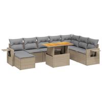 9-delige Loungeset met kussens poly rattan acacia beige - thumbnail