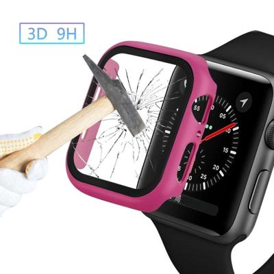 ENKAY Hat-Prins volledige dekking PC geval + gehard glas beschermer voor Apple Watch serie 5/4 40mm (Rose)