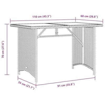 Tuintafel met houten blad 110x68x70 cm poly rattan grijs - thumbnail