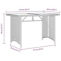Tuintafel met houten blad 110x68x70 cm poly rattan grijs - thumbnail
