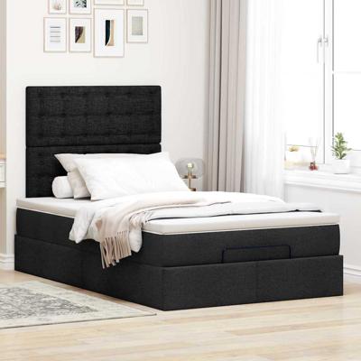 Ottoman bed met matras en LED's 90x200cm stof zwart