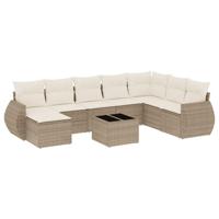 9-delige Loungeset met kussens poly rattan beige - thumbnail