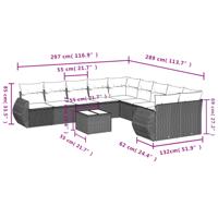 10-delige Loungeset met kussens poly rattan zwart - thumbnail