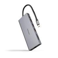 NANOCABLE 10.16.4612 - USB-C Hub, 12-in-1, USB-C 3.1 naar 3 x USB-A 3.2 + USB-C PD + 2 x HDMI 4K @ 60Hz + RJ45 1 Gbps + TF + SD + Audio Jack 3.5, Aluminium, Grijs, 1 ca. 8 cm - thumbnail