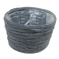 Bloempot/plantenbak handgemaakt riet/rotan mand grijs 21 x 14 cm - Plantenpotten - thumbnail