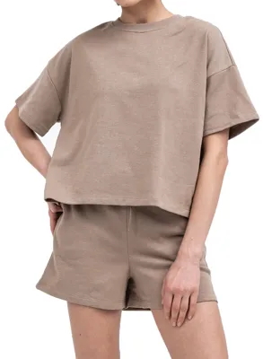 - Loungewear Top - Summer 2/4 wijde top - Oversized jogging T-shirt korte mouw - M - Beige - M - M