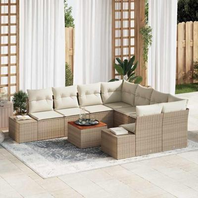 Tuinbankenset met opslag 9 pcs Beige en Crème poly rattan