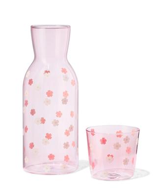 HEMA Karaf 1000ml met drinkglas bloemen