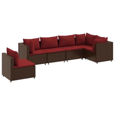 6-delige Loungeset met kussens poly rattan bruin
