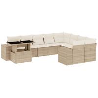 10-delige Loungeset met kussens poly rattan beige - thumbnail