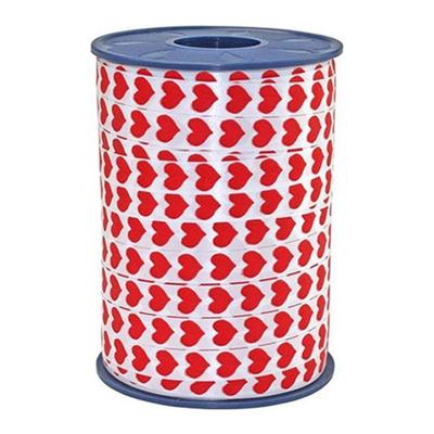 Lint - Wit met Rode Harten - 10 mm x 230 m - Per rol Lint - Wit met Rode Harten - 10 mm x 230 m - Per rol