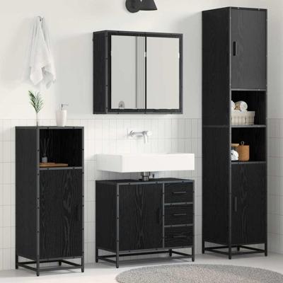 Badkamermeubelset met lade 3 pcs Zwart eiken 65 x 33 x 60 cm