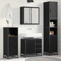 Badkamermeubelset met lade 3 pcs Zwart eiken 65 x 33 x 60 cm - thumbnail
