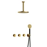 Hotbath Cobber - CB7067 - Inbouw Regendoucheset - Geborsteld Messing PVD - 2 Stopkranen - Thermostatisch - Plafondbuis 15 cm - Hoofddouche 200 mm - Ronde Handdouche 3 Standen - Waterbesparend - thumbnail