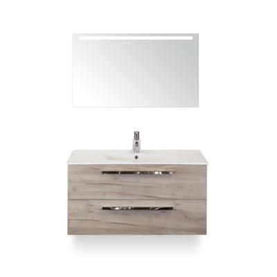 Seville Badmeubelset 100 cm - Craft Oak - Keramische Wastafel Wit Enjoy - met Sence Spiegel