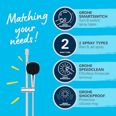 Doucheset met 2-straals douchekop, staaf en flexibele slang - GROHE Vitalio Comfort 110 26928001 - Gemakkelijk kiezen - Waterbesparend