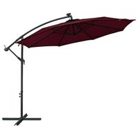 VidaXL Zweefparasol met led en stalen paal wijnrood - thumbnail