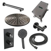 BRAUER Gunmetal Edition thermostatische inbouw regendouche 3-weg omstelling SET 32 met 30 cm douchekop en rechte muurarm en 3-standen handdouche en doucheslang en wandaansluitbocht gunmetal geborsteld PVD - thumbnail