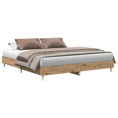 Bedframe zonder matras 200x200 cm spaanplaat artisanaal eiken - thumbnail
