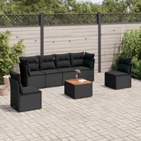 7-delige Loungeset met kussens poly rattan zwart - thumbnail