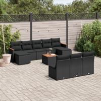 10-delige Loungeset met kussens poly rattan zwart - thumbnail