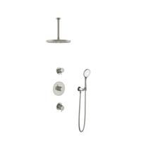 Hotbath Get Together doucheset met 2 stopkranen met 3 standen-handdouche, 30 cm plafondbuis, 30 cm hoofddouche, geborsteld nikkel - thumbnail