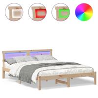 Bedframe met LED -striplichten met hoofdeinde Bruin 150 x 200 cm Grenenhout - thumbnail
