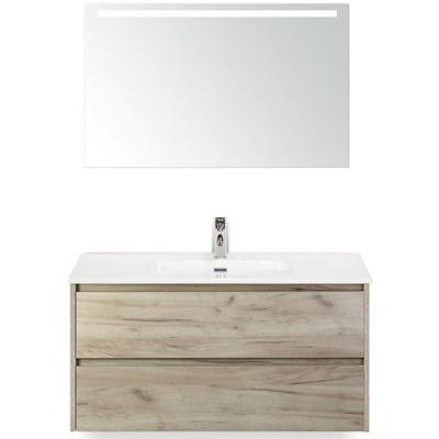 Dante Badmeubelset 100 cm - Craft Oak - Keramische Wastafel Wit Cover met Sence Spiegel