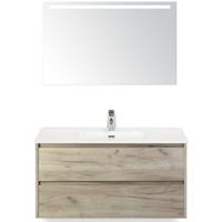 Dante Badmeubelset 100 cm - Craft Oak - Keramische Wastafel Wit Cover met Sence Spiegel - thumbnail