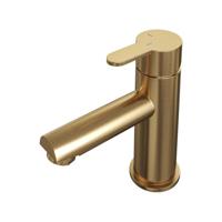 Lage opbouw wastafelmengkraan model D goud geborsteld PVD - thumbnail