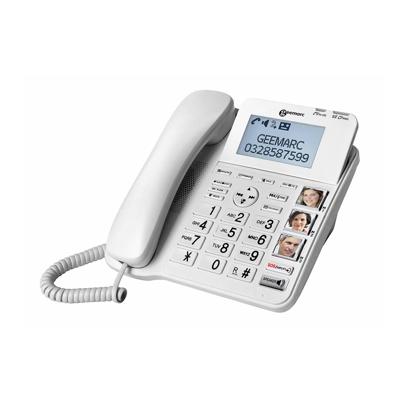 Geemarc CL595 Vaste seniorentelefoon Antwoordapparaat, Handsfree, Optisch belsignaal, Compatibel voor hoorapparatuur, Incl. noodoproep, Met basis Wit