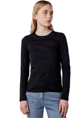 Dames ondershirt lange mouw - Long Tee - Katoenen T-shirt lange mouwen - Wit - Zwart