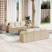 7-delige Loungeset met kussens poly rattan beige - thumbnail