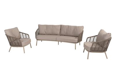 Loungeset Puglia Latte Set 3 delig 3 zits Kussens 4SO Lounge Bank Stoelen Buiten Tuin 4 Seasons
