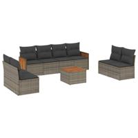 9-delige Loungeset met kussens poly rattan grijs - thumbnail