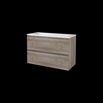 Basic-Line Start 46 Badkamermeubelset - 100 x 46 cm - Greeploos - 2 Lades - Acryl Wastafel - Zonder Kraangat - Scotch Oak