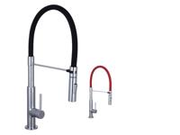 STILO ééngreepsmengkraan keuken met soft-touch slang, chroom-zwart elegante kraan met wisselbaar vaatdouche met 2 straalpatronen hoge ronde uitloop en draaibereik 360° cold-start functie - koud - thumbnail