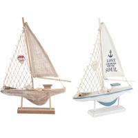 Decoratie Houten Boot met Schelpen 35 cm Assorti - thumbnail