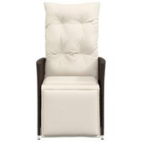 Tuinstoel verstelbaar met kussens poly rattan bruin - thumbnail