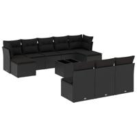 10-delige Loungeset met kussens poly rattan zwart - thumbnail