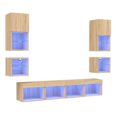 8-delige Tv-wandmeubelset met LED bewerkt hout sonoma eiken