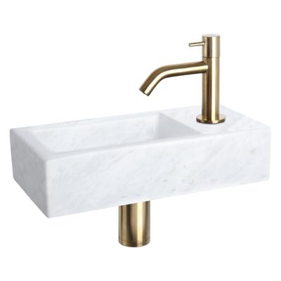 Fonteinset Differnz Helios 37.5x18.5x9.5 cm Marmer Wit Met Gebogen Kraan Mat Goud