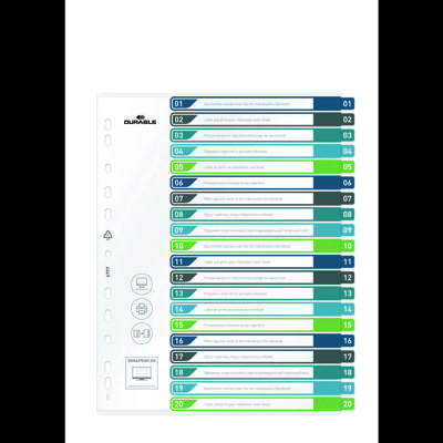 Durable 679727 Register DIN A4+ 1-20 Polypropyleen Meerdere kleuren 20 tabbladen 679727 Durable 679727 Register DIN A4+ 1-20 Polypropyleen Meerdere kleuren 20 tabbladen 679727
