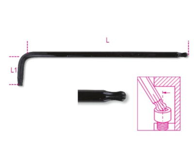 Beta Haakse stiftsleutels met kogelkop, lang model, voor Torx® schroeven 97BTXL 27 - 000970327