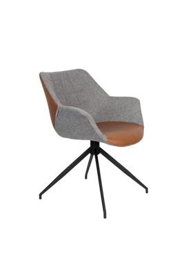 Zuiver Eetkamerstoel 'Doulton' Draaibaar Stof / PU, kleur Grijs / Bruin