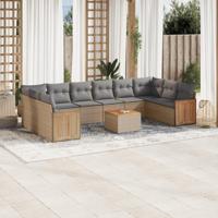 11-delige Tuinset met kussens poly rattan beige - thumbnail